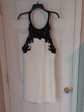 Black & White Cutout Halter Dress - Elegant Women's Cocktail Dress